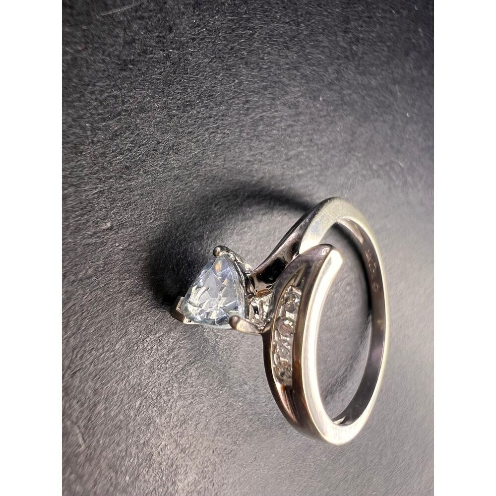 10k white gold Samuel Aaron trillion cut aquamarine and diamond ring size 6.5 - Picture 3 of 16